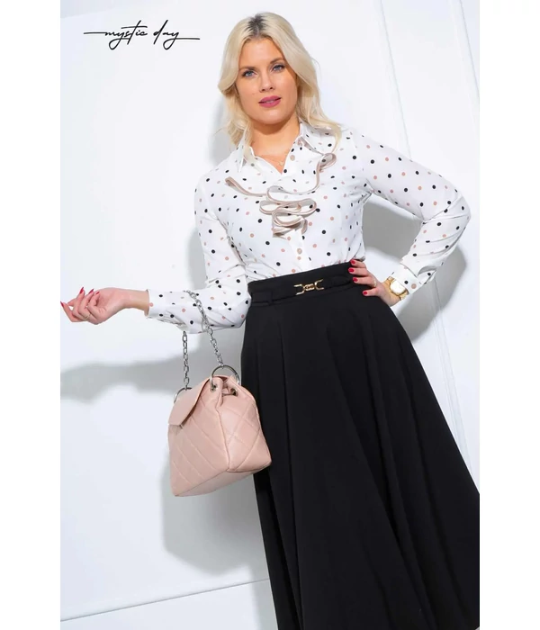 Mystic Day Yvett fehér alapon bézs-fekete pöttyös