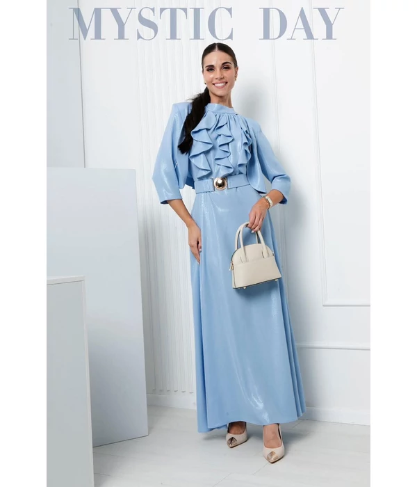 Mystic Day Zsanett babakék csillogó zsabós maxi ruha