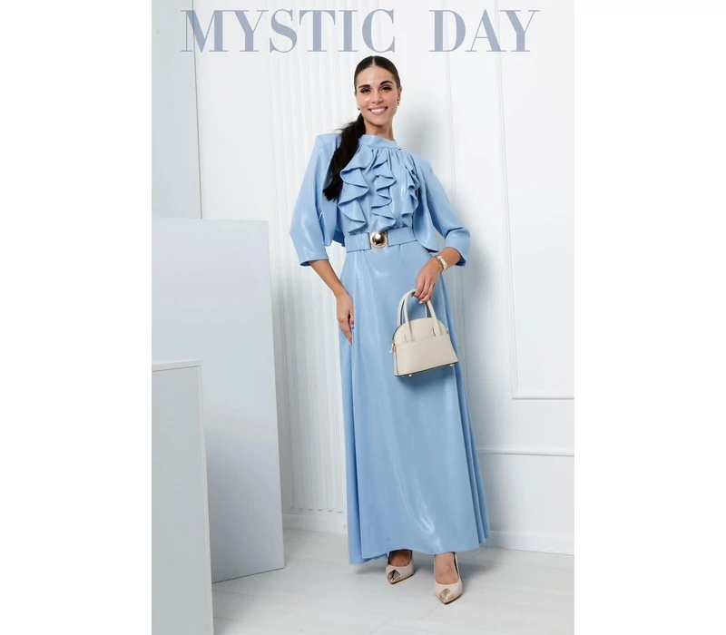 Mystic Day Zsanett babakék csillogó zsabós maxi ruha